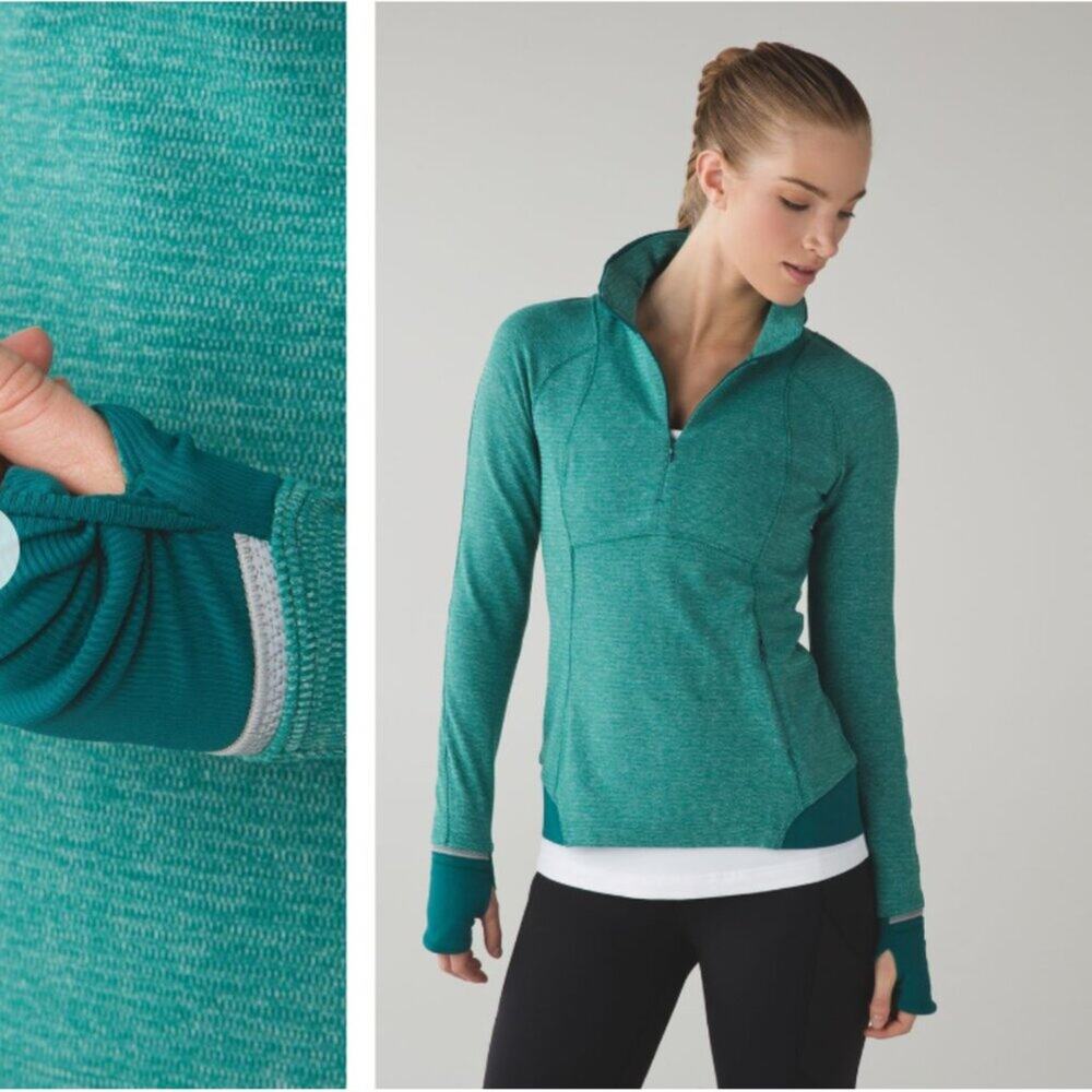 Lululemon Runderful 1/2 Zip Mini Check Pique Hunter Green Pullover Size 12